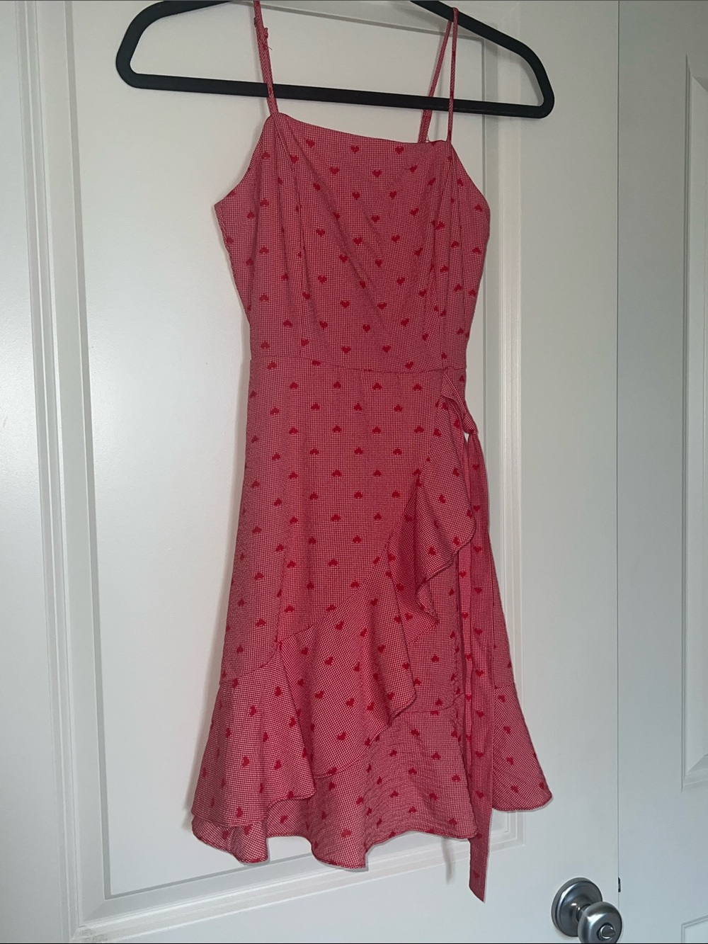 Altar'd State Pink & Red Heart-Print Midi Wrap Dress